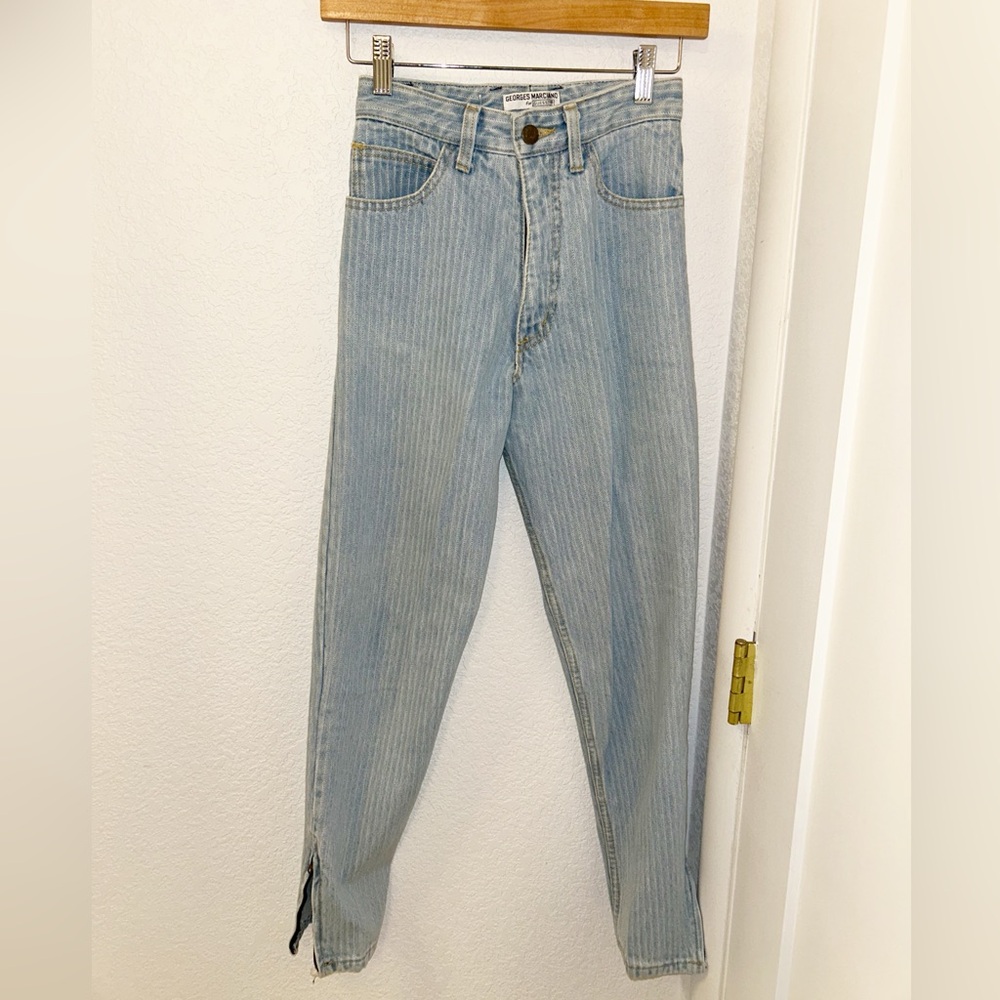 VTG 80s GUESS? High Rise Zippered Cuff Tapered Leg Pin Stripe Mom Jean SZ 26